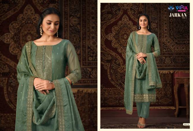 Jarkan Vol 4 By Vipul Shimmer Organza Embroidery Salwar Kameez Wholesale Shop In Surat
